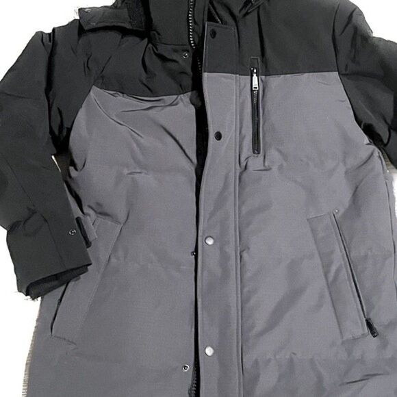 New Vince Camuto Men's Color Block Long Winter Parka Jacket Coat  black/grey M - Picture 11 of 13